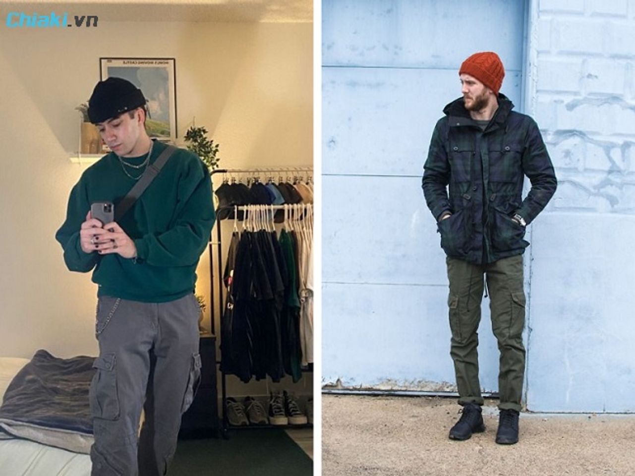 Mix mũ len với quần t&uacute;i hộp thể hiện phong c&aacute;ch streetwear mạnh mẽ