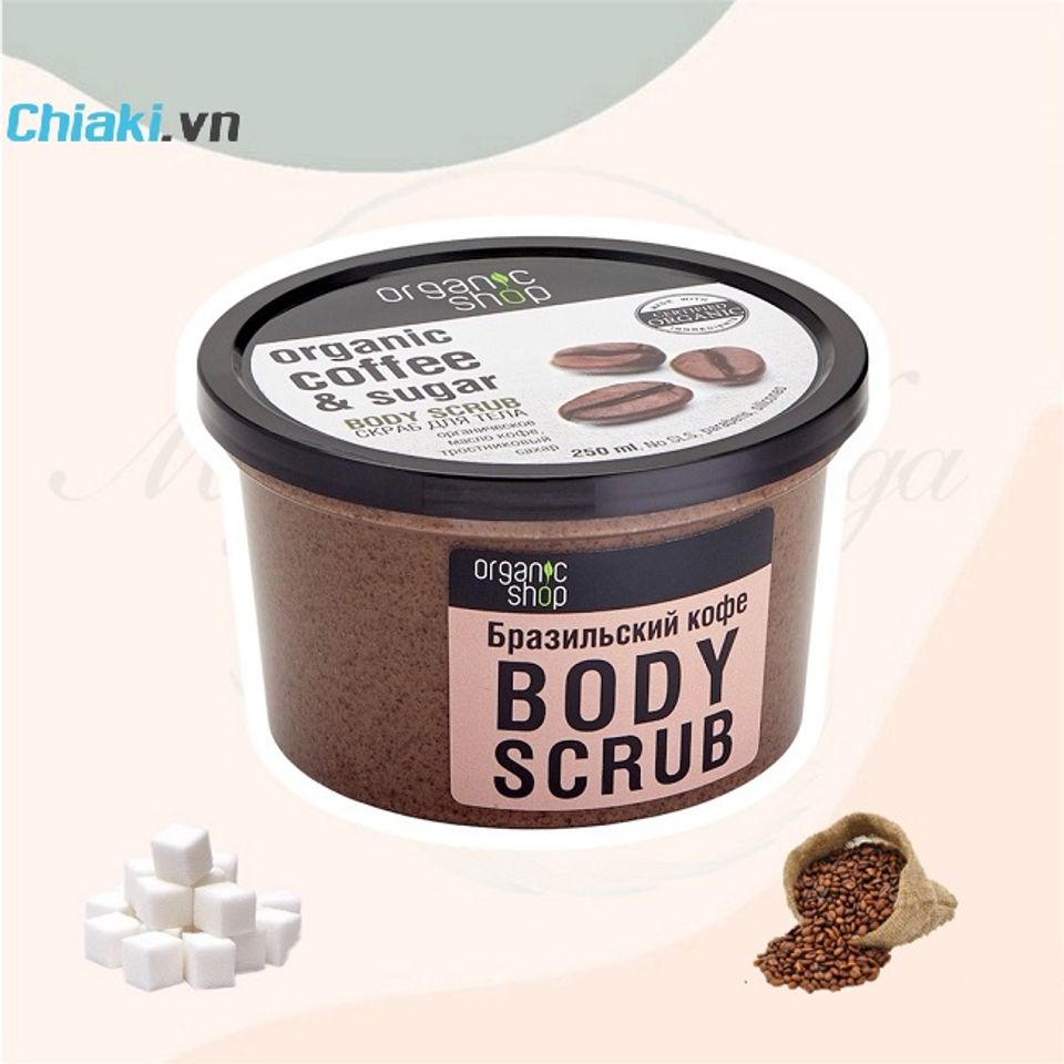 Tẩy da chết to&agrave;n th&acirc;n Organic Shop chiết xuất hạt c&agrave; ph&ecirc;