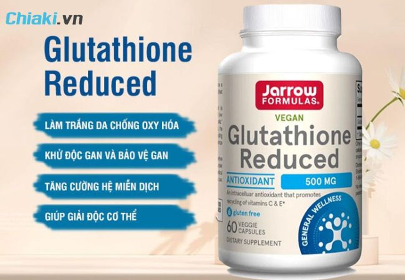 Vi&ecirc;n uống trắng da Jarrow Glutathione 500 Mg