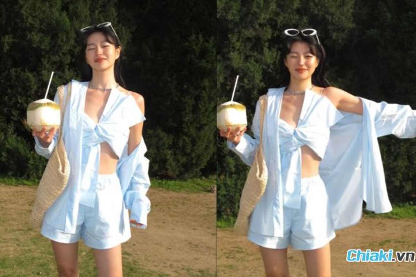 &Aacute;o sơ mi buộc vạt + quần short