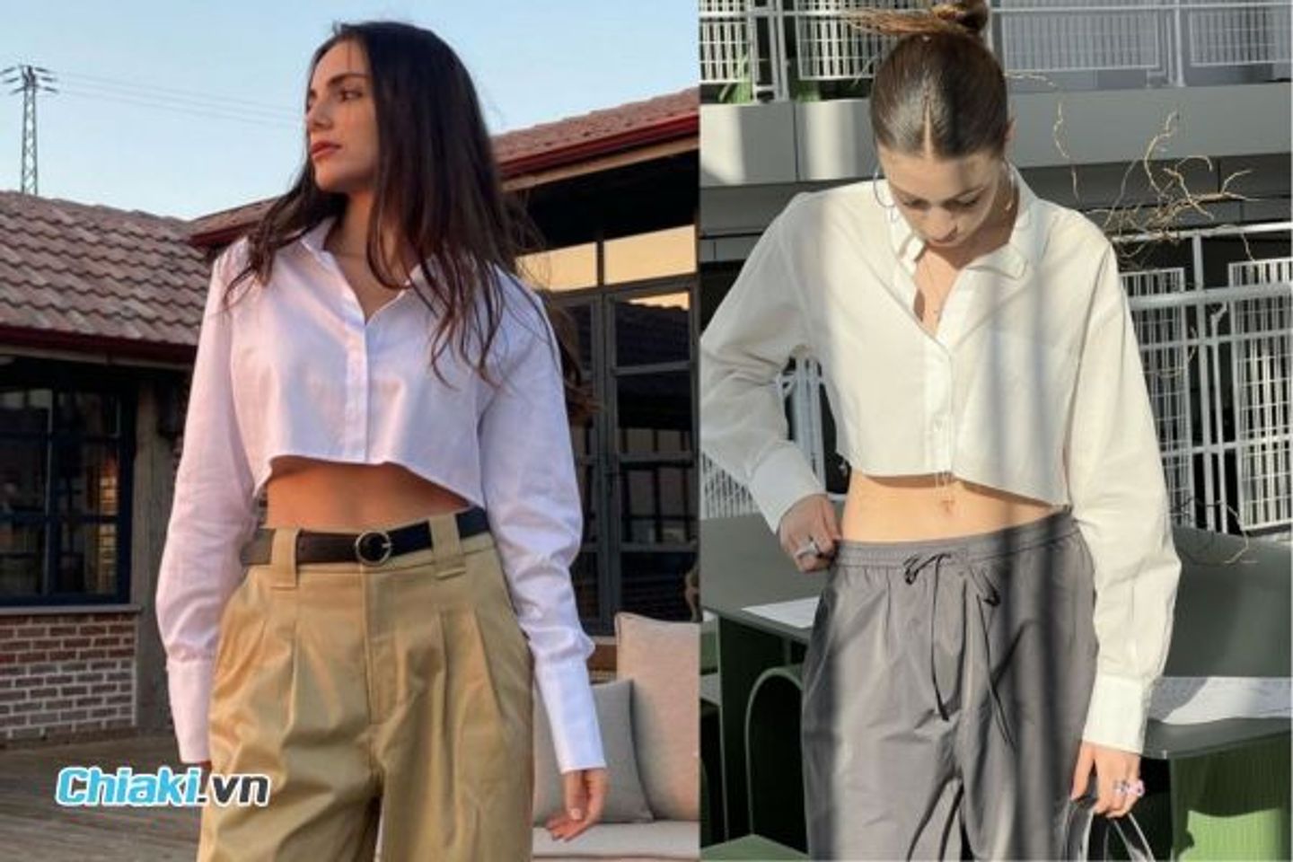 &Aacute;o sơ mi croptop + quần baggy