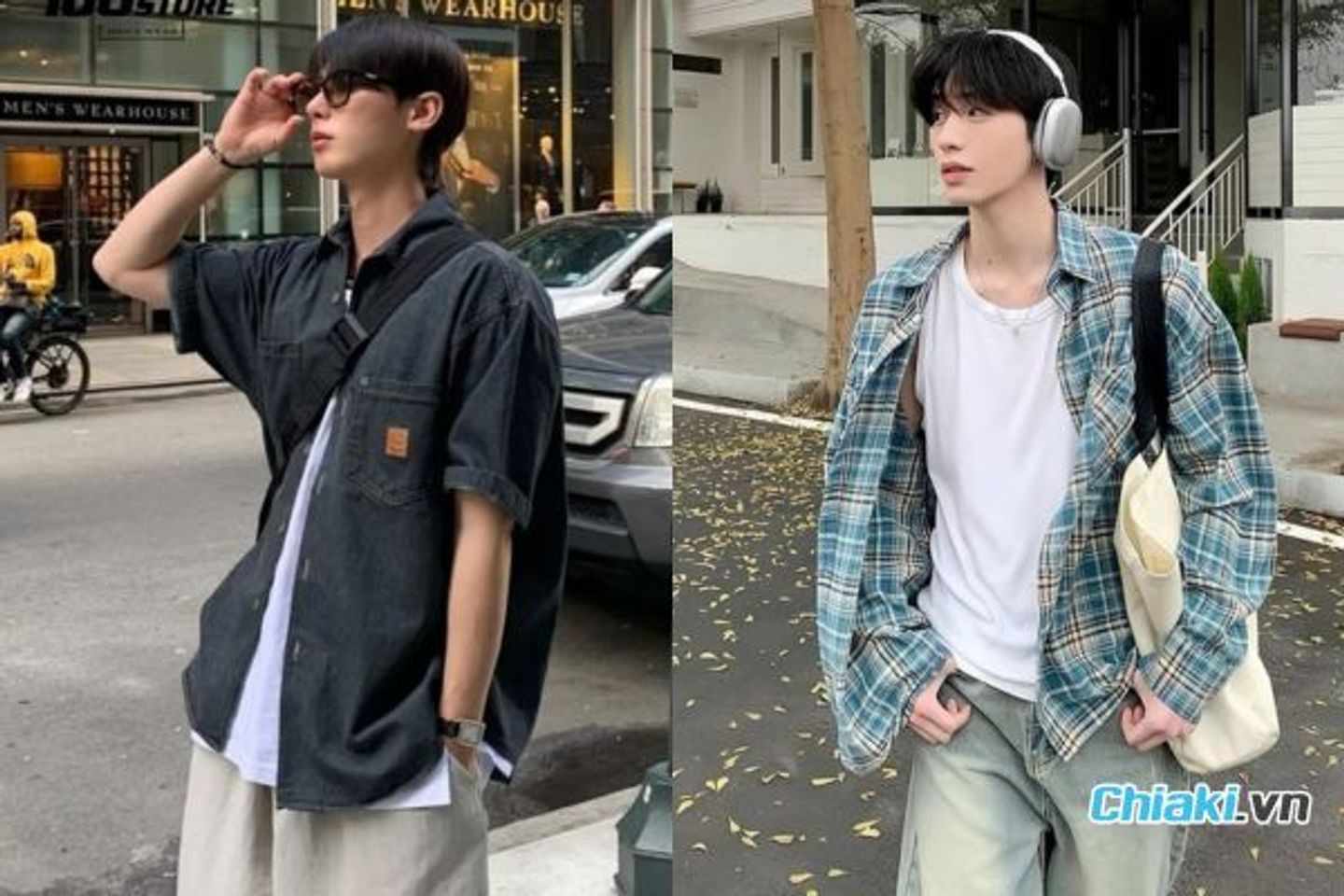 &Aacute;o sơ mi d&aacute;ng su&ocirc;ng kho&aacute;c ngo&agrave;i + &aacute;o thun + quần jean