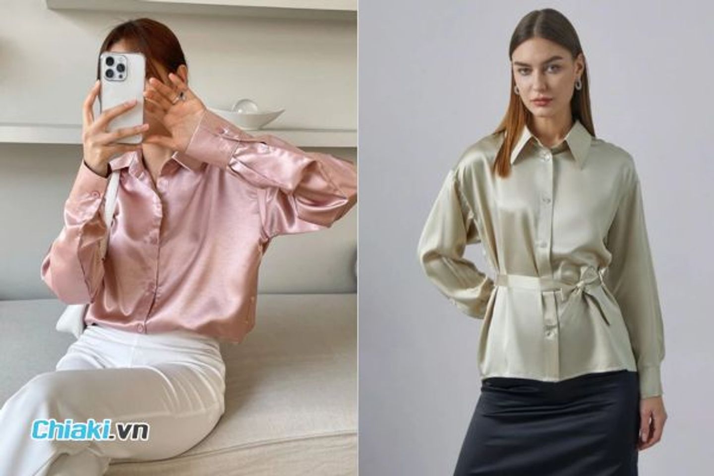 Set &aacute;o sơ mi lụa m&agrave;u