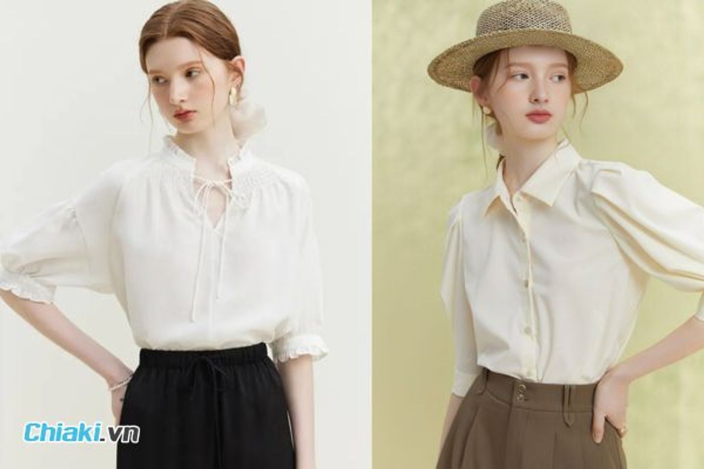 Phối &aacute;o sơ mi trắng nữ c&aacute;ch điệu + quần su&ocirc;ng