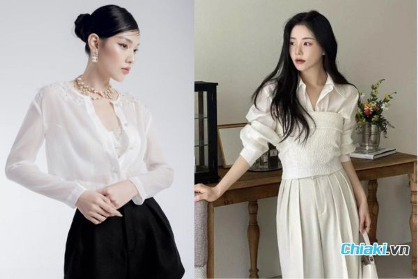 &Aacute;o sơ mi voan + quần culottes