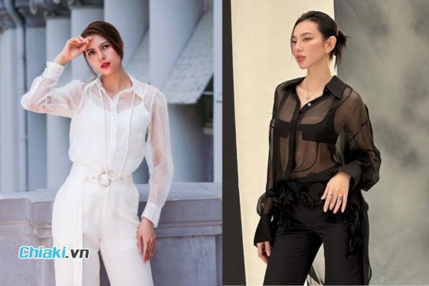 &Aacute;o sơ mi xuy&ecirc;n thấu + bralette