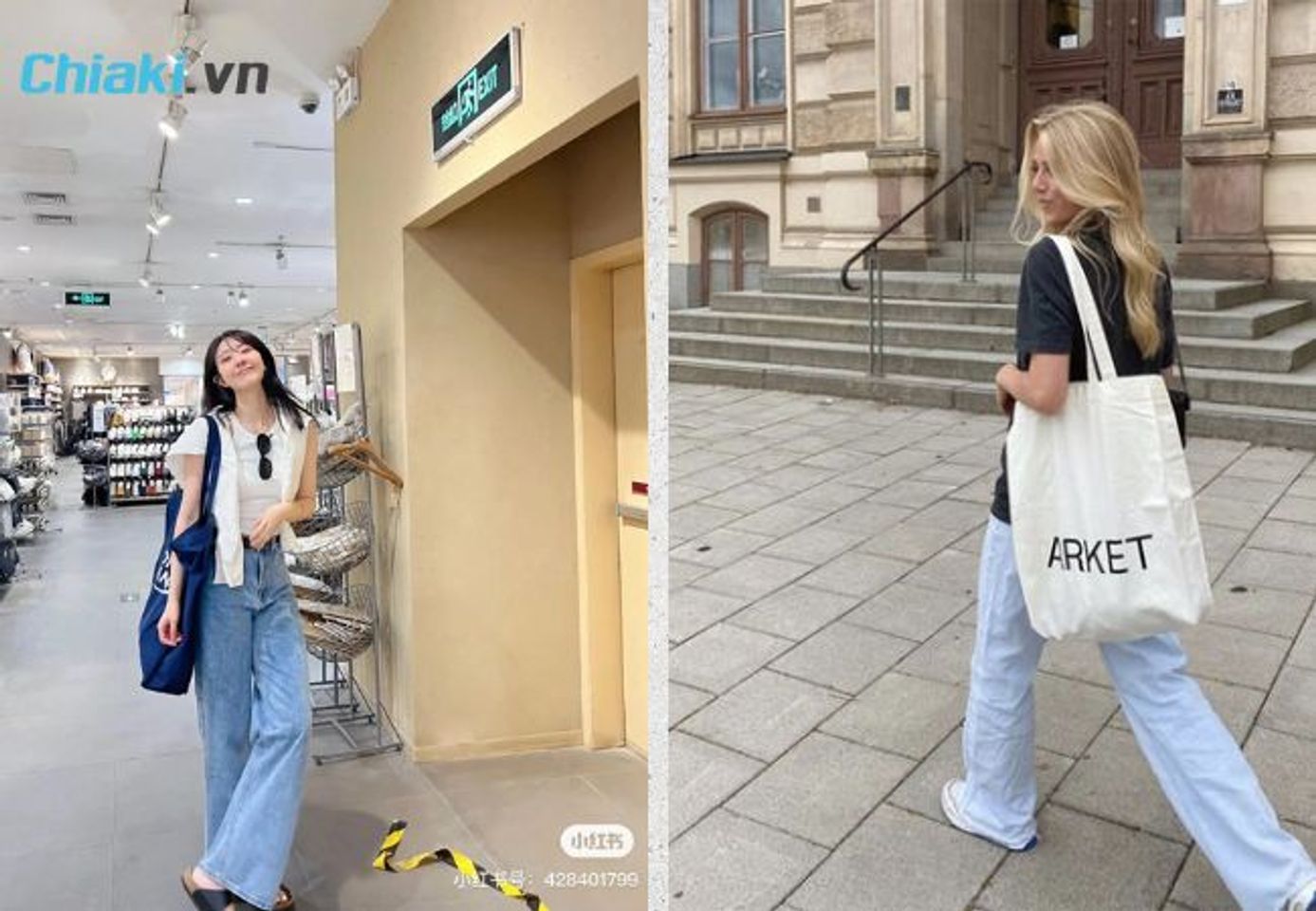 Basic với outfit quần ống rộng v&agrave; t&uacute;i Tote
