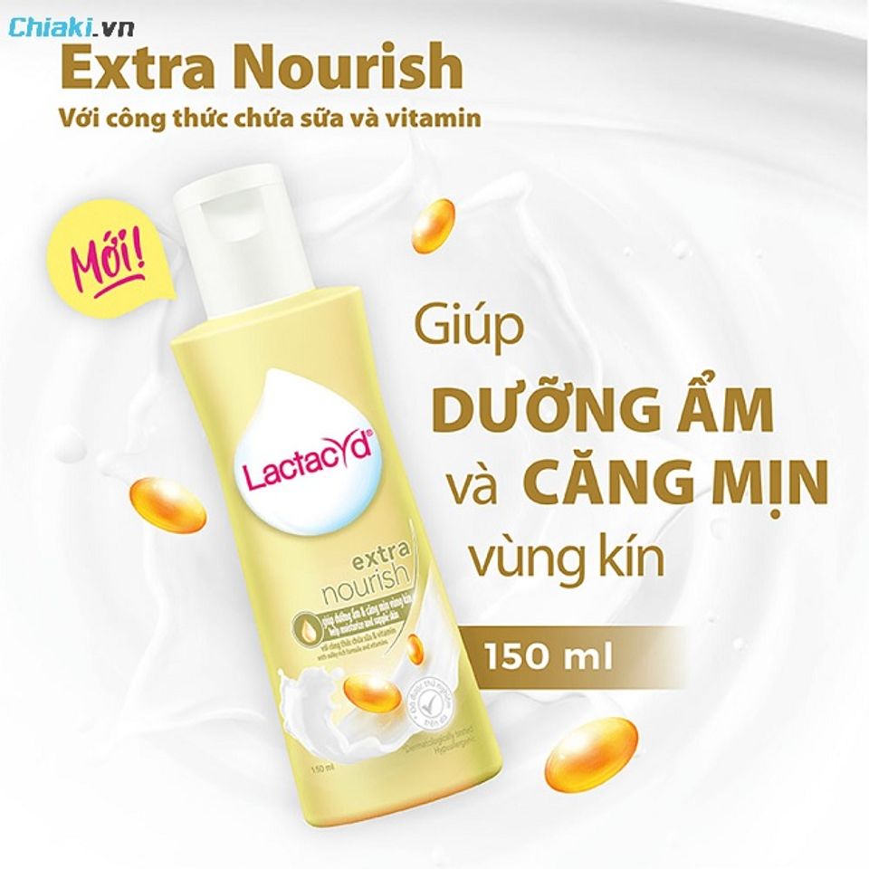 Dung dịch vệ sinh phụ nữ Lactacyd Extra Nourish (M&agrave;u v&agrave;ng) l&agrave;m căng mịn v&ugrave;ng k&iacute;n