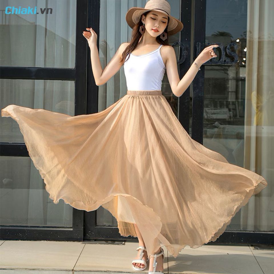 Mix &aacute;o hai d&acirc;y với ch&acirc;n v&aacute;y voan