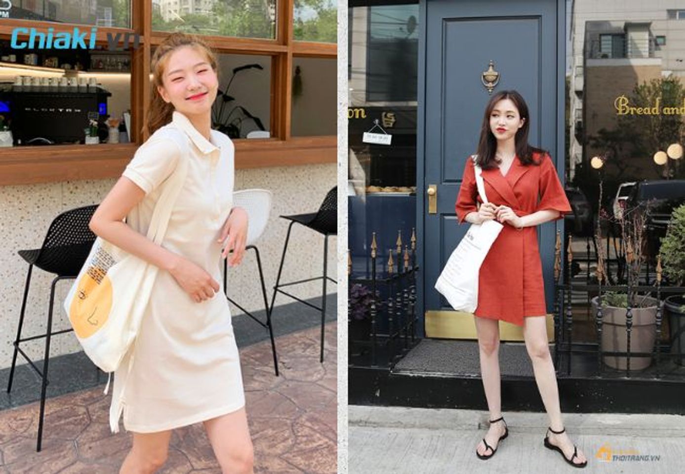 Mix đầm su&ocirc;ng c&ugrave;ng t&uacute;i Tote