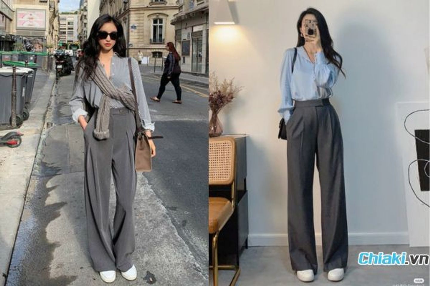 Phối &aacute;o sơ mi c&ugrave;ng quần t&acirc;y phong c&aacute;ch thanh lịch