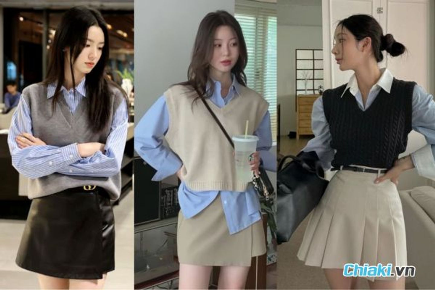 Phối đồ theo phong c&aacute;ch H&agrave;n Quốc &Aacute;o sơ mi + &aacute;o len