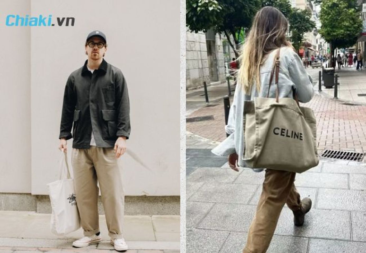 Phối t&uacute;i Tote c&ugrave;ng quần kaki