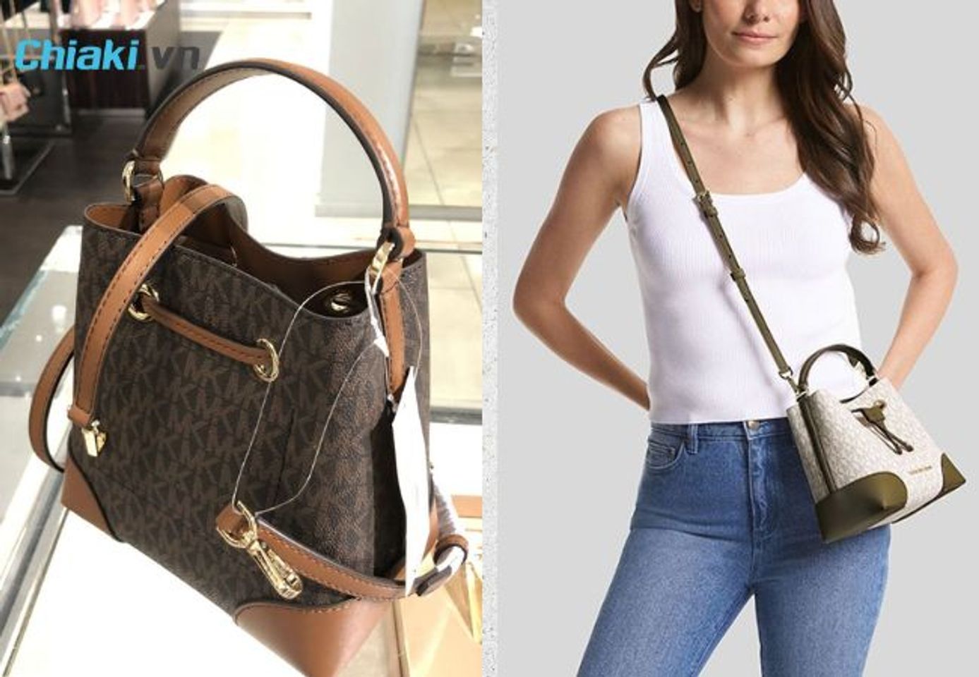 T&uacute;i Michael Kors Mercer Small Logo Bucket Bag 35F2GM9M1B Brown
