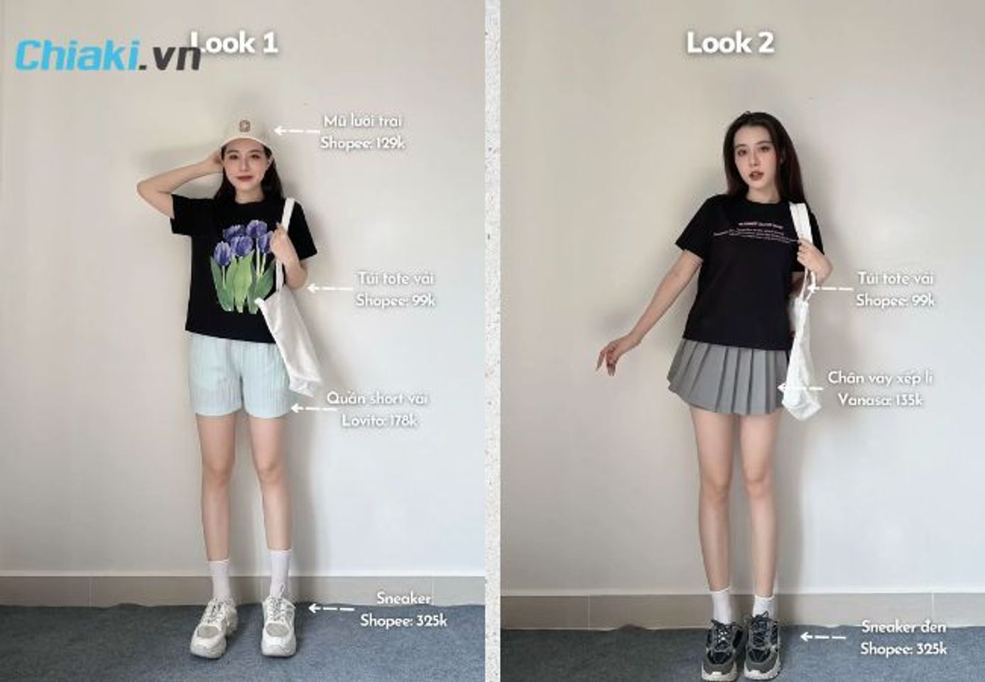 T&uacute;i Tote phối c&ugrave;ng &aacute;o baby tee ngắn tay