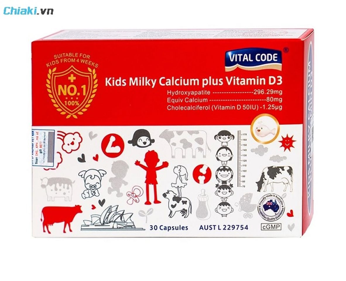 Vi&ecirc;n uống Vital Code Kids Milky Calcium Plus Vitamin D3 hỗ trợ tăng cường chắc khỏe xương
