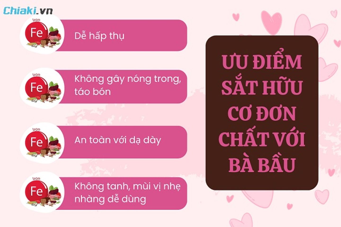 Sắt hữu cơ tốt cho b&agrave; bầu, kh&ocirc;ng tanh, kh&ocirc;ng g&acirc;y t&aacute;o b&oacute;ng, kh&ocirc;ng n&oacute;ng trong