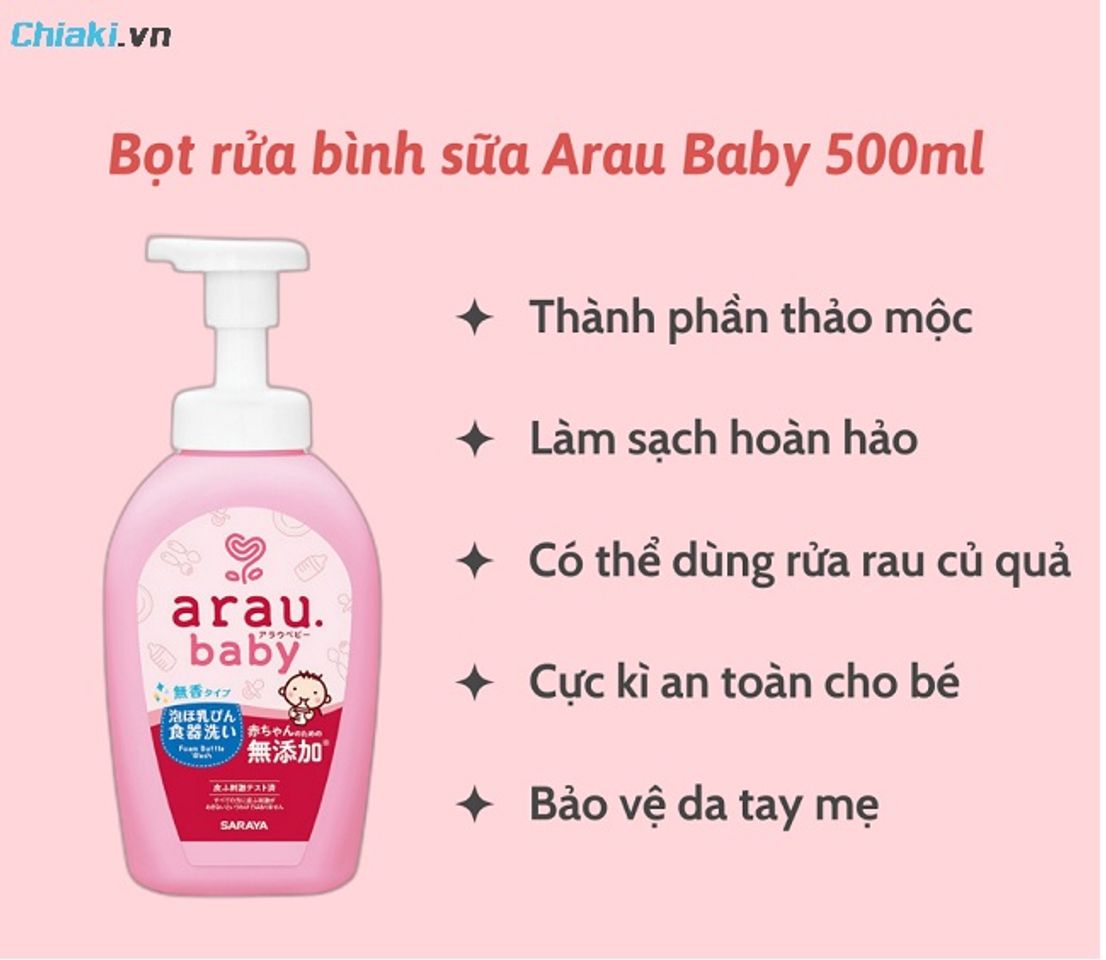 Nước rửa b&igrave;nh sữa Arau baby Nhật Bản c&oacute; thể tạo bọt mịn tự động