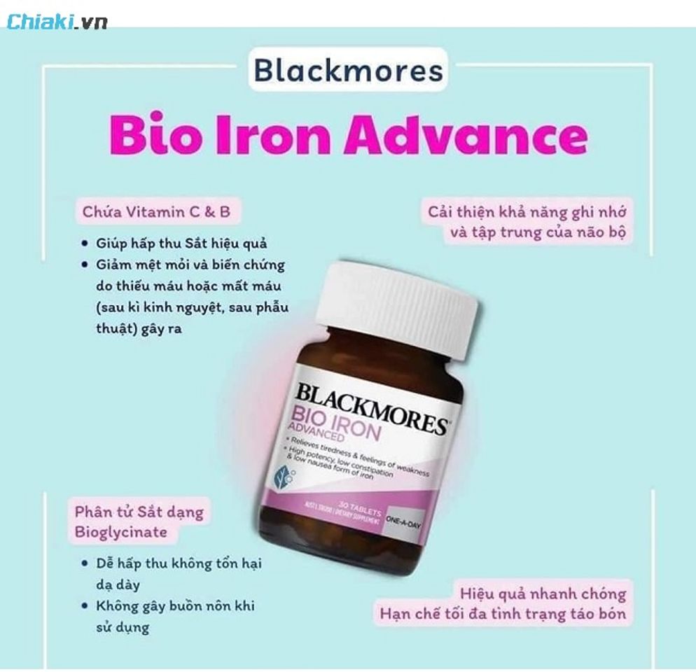Vi&ecirc;n uống Blackmores Bio Iron Advanced hạn chế rụng t&oacute;c, mệt mỏi