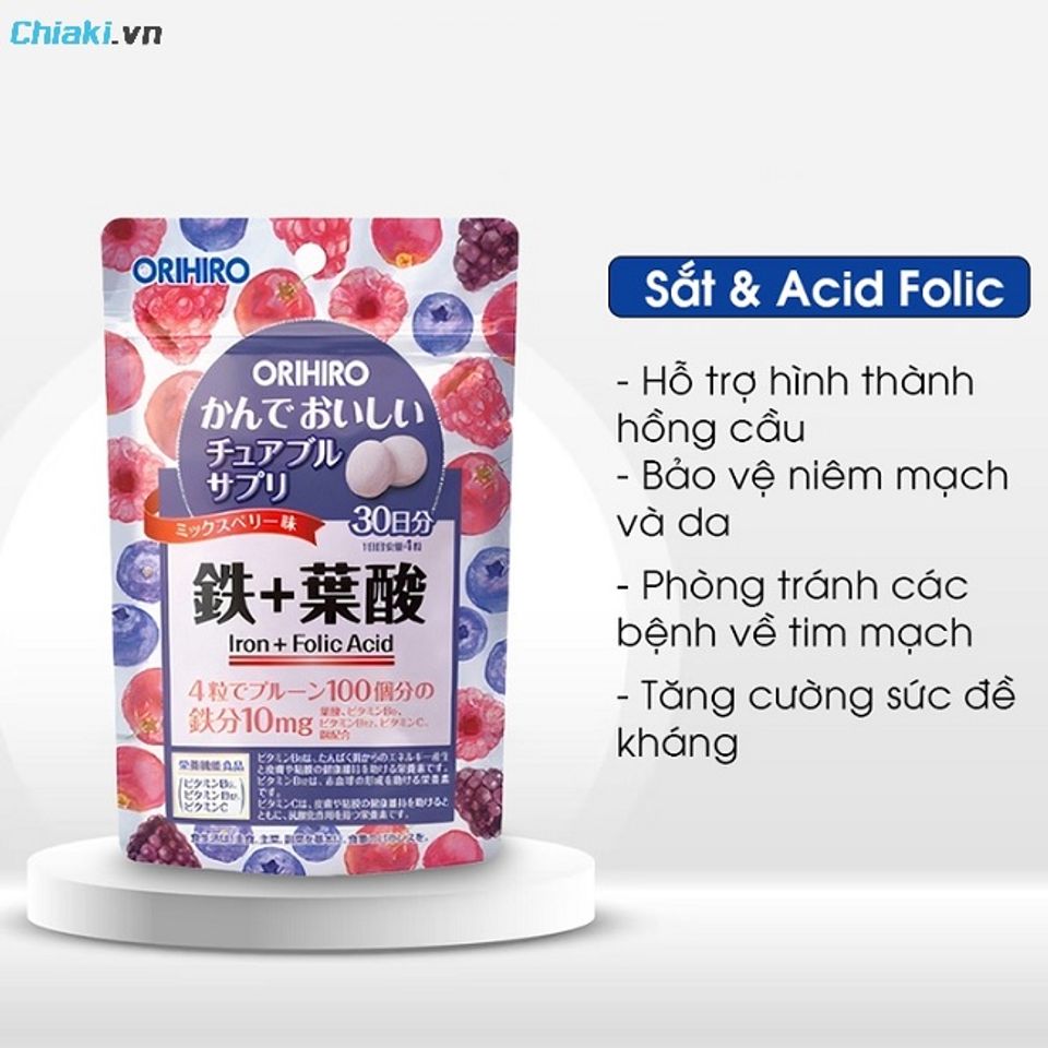 Vi&ecirc;n ngậm bổ sung sắt v&agrave; axit folic Orihiro Nhật Bản th&agrave;nh phần an to&agrave;n, l&agrave;nh t&iacute;nh