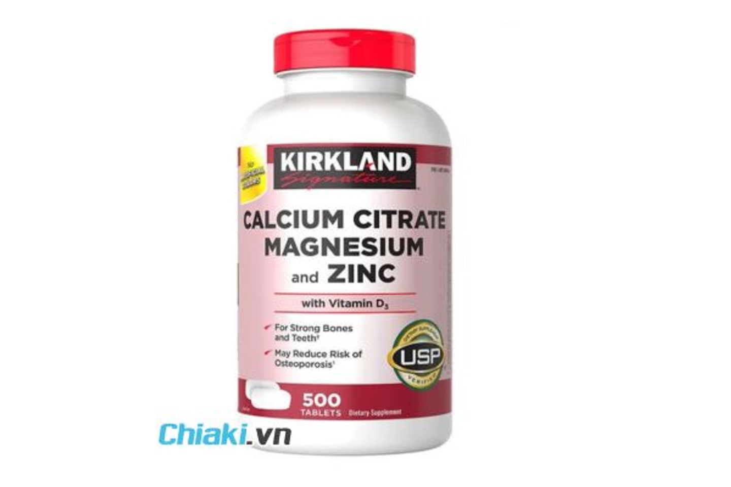 Canxi hữu cơ Kirkland Signature Calcium Citrate Magnesium and Zinc 500mg của Mỹ
