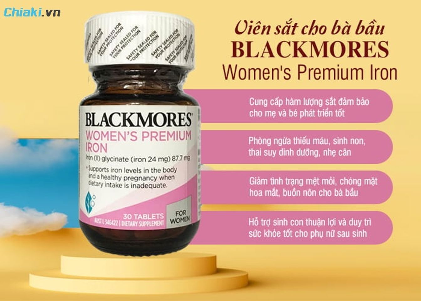 Vi&ecirc;n Sắt Blackmore Women&rsquo;s Premium Iron ph&ugrave; hợp cho phụ nữ mang thai v&agrave; đang cho con b&uacute;