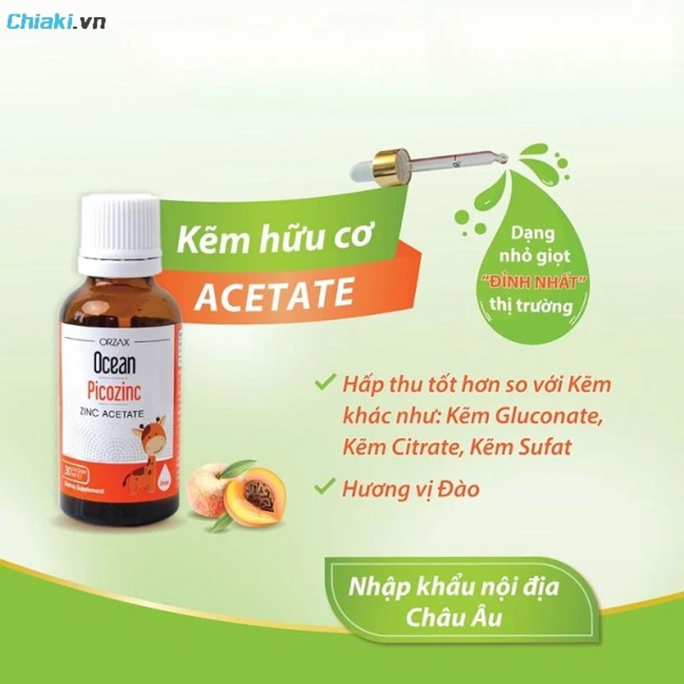 Kẽm hữu cơ cho trẻ sơ sinh Ocean Picozinc tăng khả năng hấp thụ dinh dưỡng