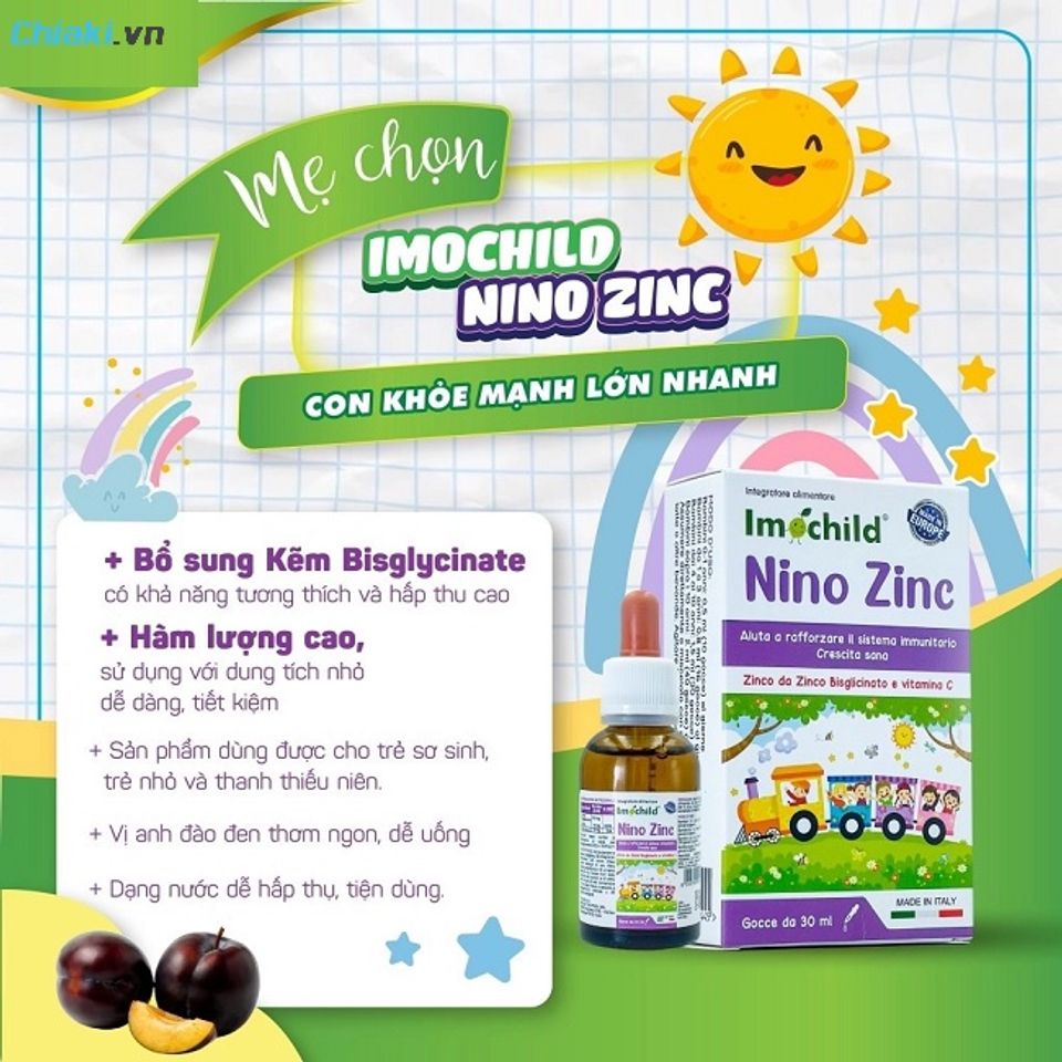 Kẽm hữu cơ Imochild Nino Zinc hạn chế t&igrave;nh trạng t&aacute;o b&oacute;n, tăng đề kh&aacute;ng cho trẻ