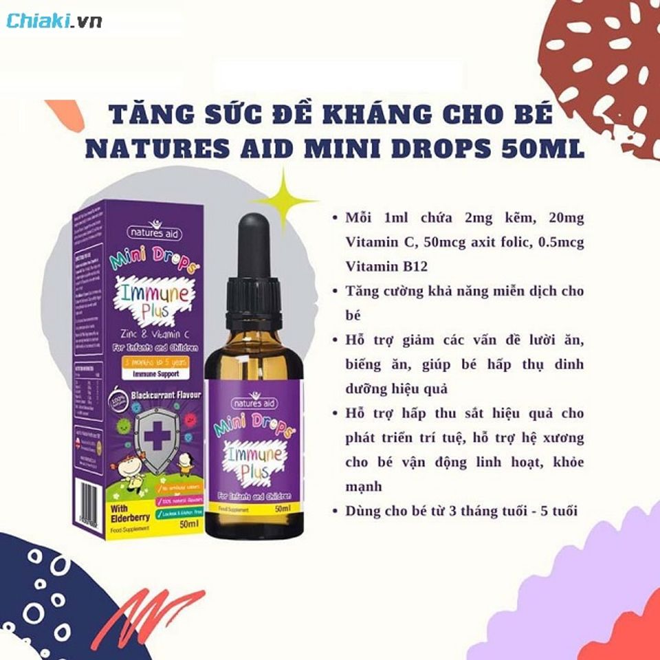Kẽm hữu cơ nhỏ giọt Natures Aid Immune Plus hỗ trợ tăng đề kh&aacute;ng cho b&eacute;