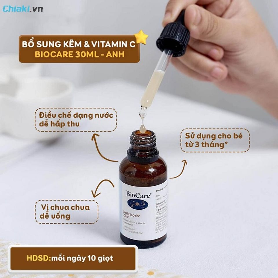 Kẽm nhỏ giọt hữu cơ Biocare Anh Quốc n&acirc;ng cao hệ miễn dịch khỏe mạnh