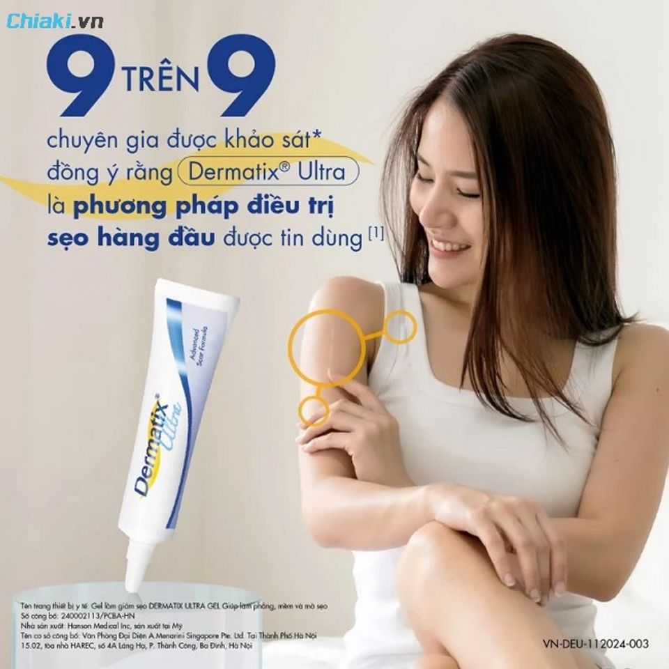 Kem trị sẹo Dermatix Ultra ph&ugrave; hợp với sẹo mới, sẹo sau phẫu thuật, c&oacute; thể sử dụng ban ng&agrave;y