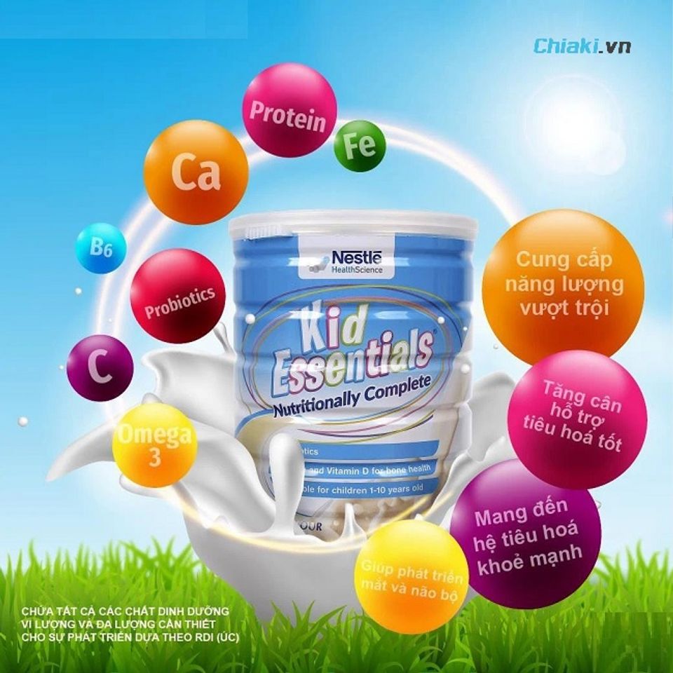 Kid Essential thường c&oacute; h&agrave;m lượng calo cao hơn, ph&ugrave; hợp với trẻ biếng ăn, suy dinh dưỡng