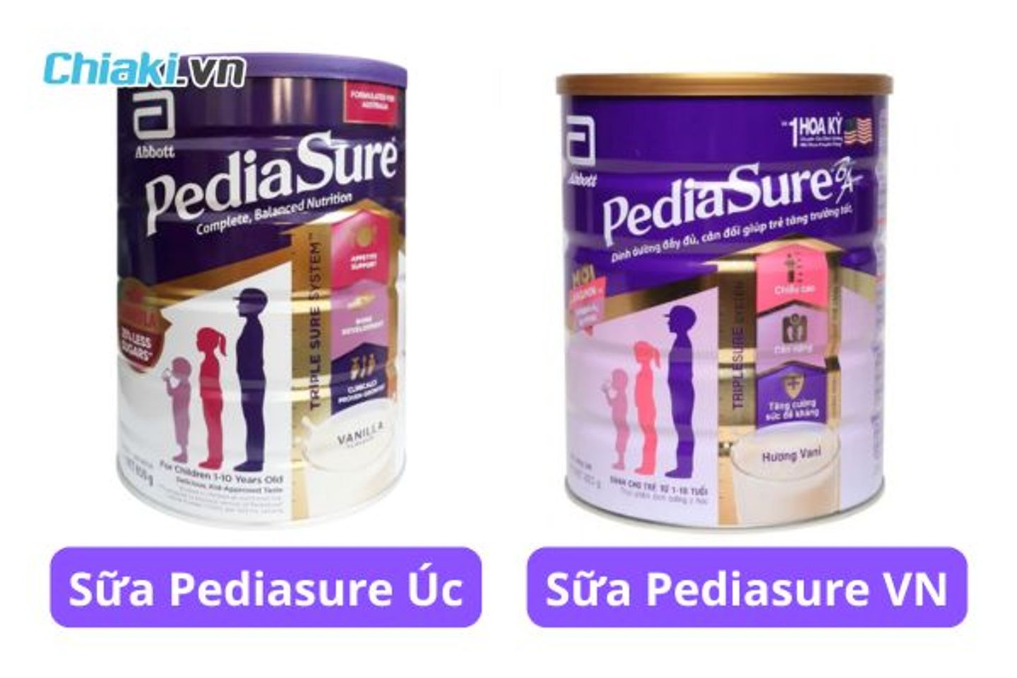 So s&aacute;nh sữa Pediasure &Uacute;c v&agrave; sữa Pediasure Việt Nam