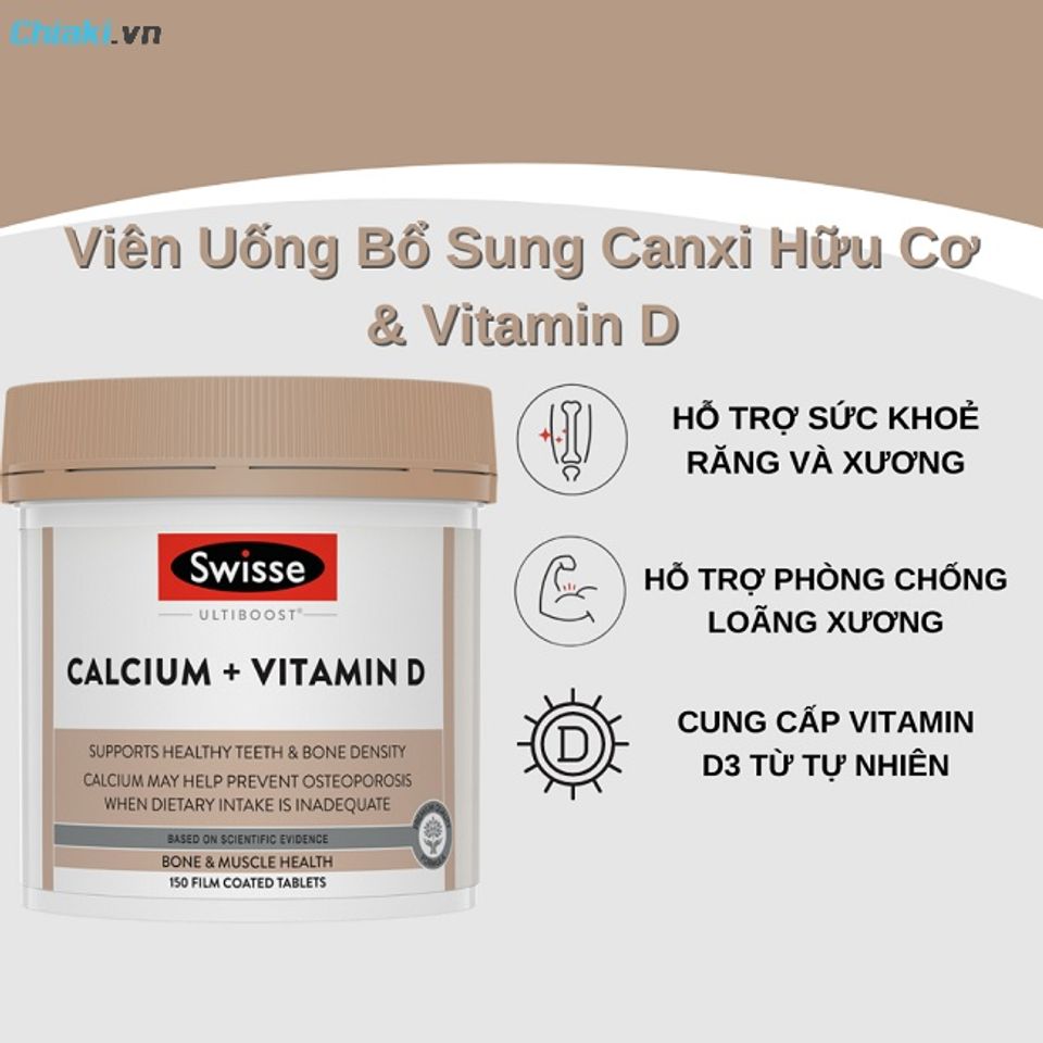 Vi&ecirc;n uống Canxi Swisse Calcium + Vitamin D bổ sung canxi hiệu quả