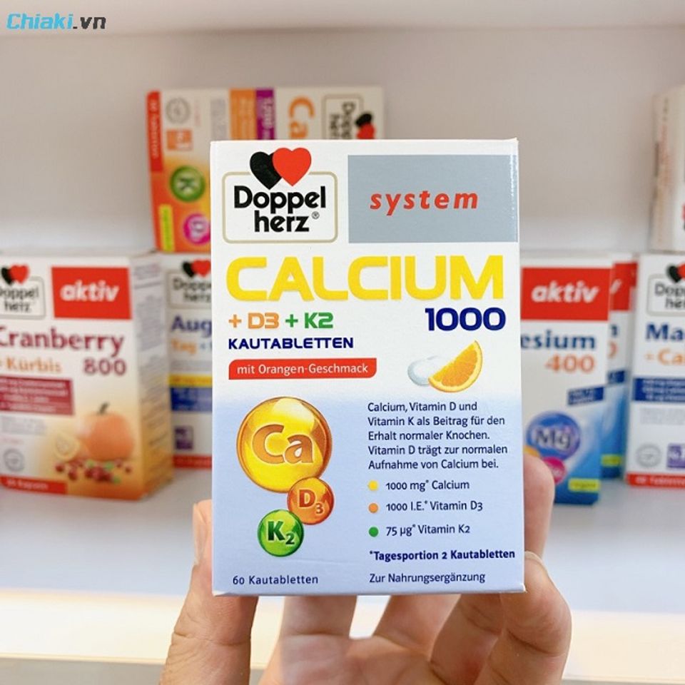 Vi&ecirc;n nhai Doppelherz Calcium 1000 D3 K2 bổ sung canxi liều cao
