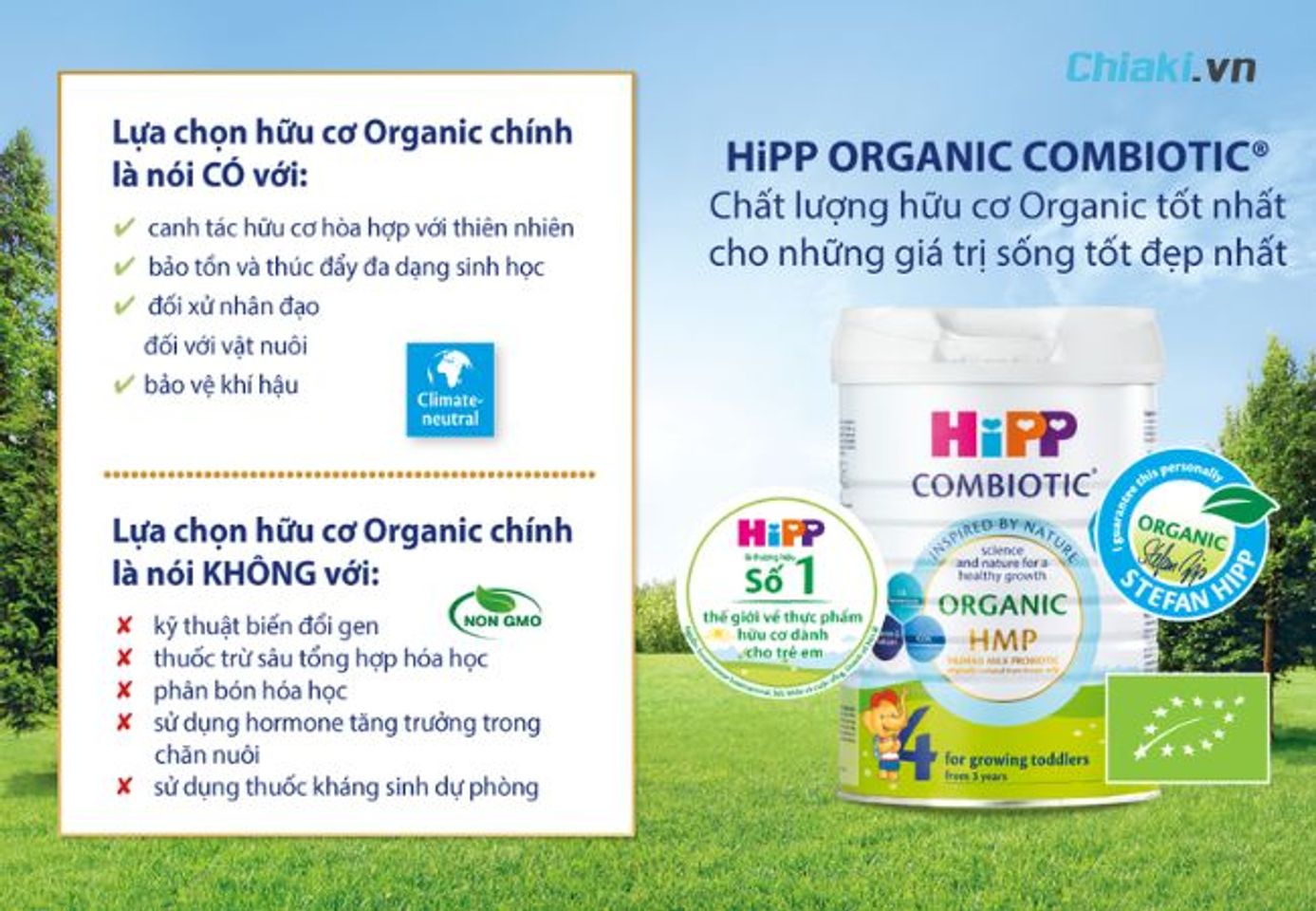 C&aacute;c sản phẩm của thương hiệu HiPP nổi bật với chứng nhận hữu cơ (Organic) của Li&ecirc;n minh Ch&acirc;u &Acirc;u (EU)