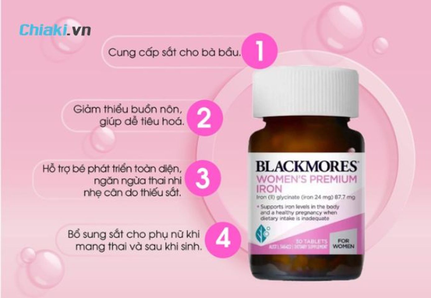 Blackmores Iron Pregnancy hỗ trợ duy tr&igrave; mức độ sắt trong cơ thể, tốt cho cả mẹ bầu v&agrave; thai nhi.