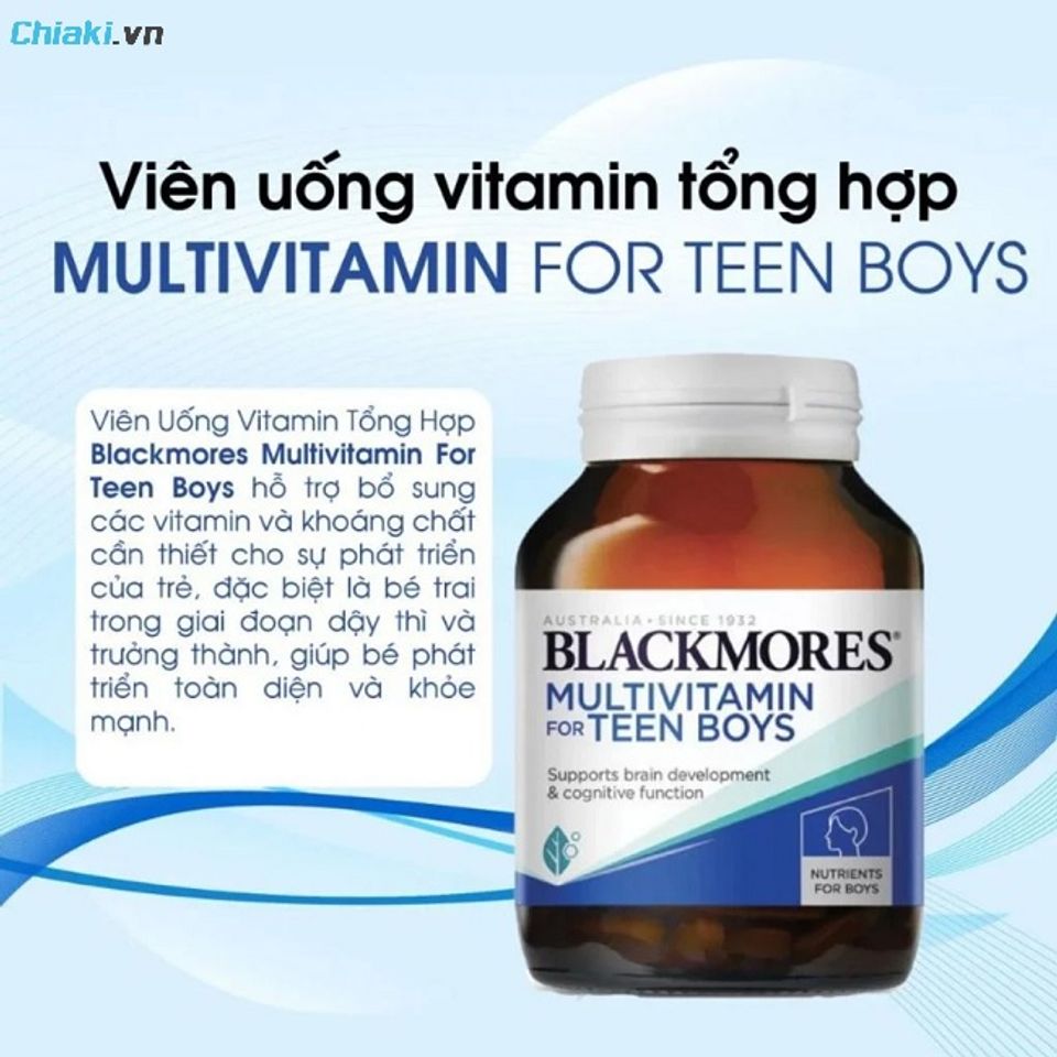 Vitamin tổng hợp Blackmores Multivitamin for Teen Boys ph&ugrave; hợp cho b&eacute; trai dậy th&igrave; cao lớn, ph&aacute;t triển tr&iacute; n&atilde;o