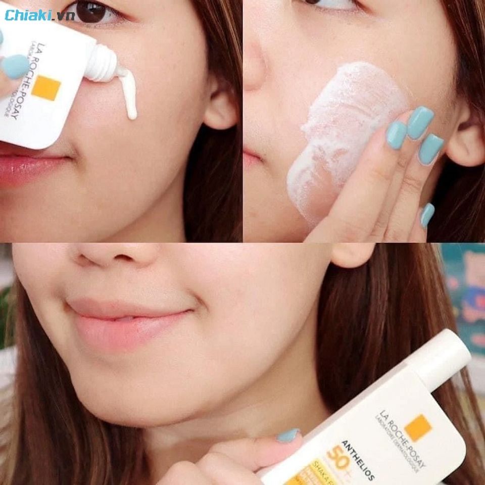 Lấy lượng kem chống nắng vừa đủ v&agrave; thoa l&ecirc;n mặt, cổ, tai