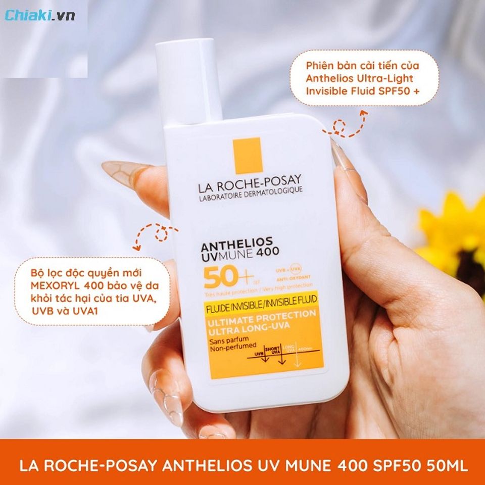 Kem chống nắng La Roche-Posay UVMUNE 400 Fluide Invisible Finish kh&ocirc; r&aacute;o tuyệt đối, kh&ocirc;ng g&acirc;y b&oacute;ng nhờn