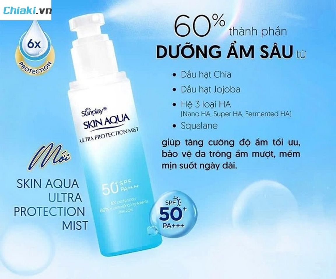 Xịt chống nắng Skin Aqua Ultra Protection Mist c&oacute; khả năng chống nắng, giữ ẩm da v&agrave; kiềm dầu tốt