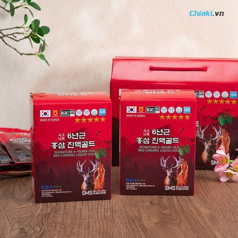 Nước hồng s&acirc;m linh chi nhung hươu Sms Bio sử dụng củ nh&acirc;n s&acirc;m 6 năm tuổi hỗ trợ bồi bổ sức khỏe