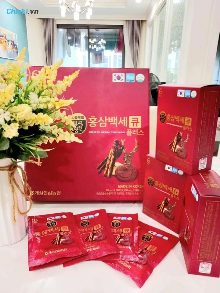 Nước hồng s&acirc;m nhung hươu linh chi Q Plus hỗ trợ thanh lọc cơ thể, loại bỏ độc tố.&nbsp;