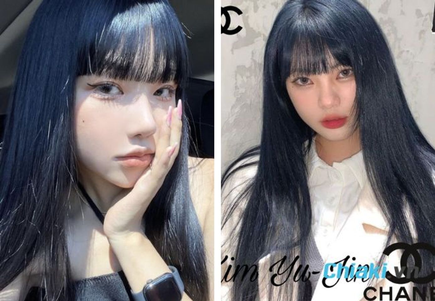 T&oacute;c duỗi thẳng nhuộm m&agrave;u xanh kh&oacute;i
