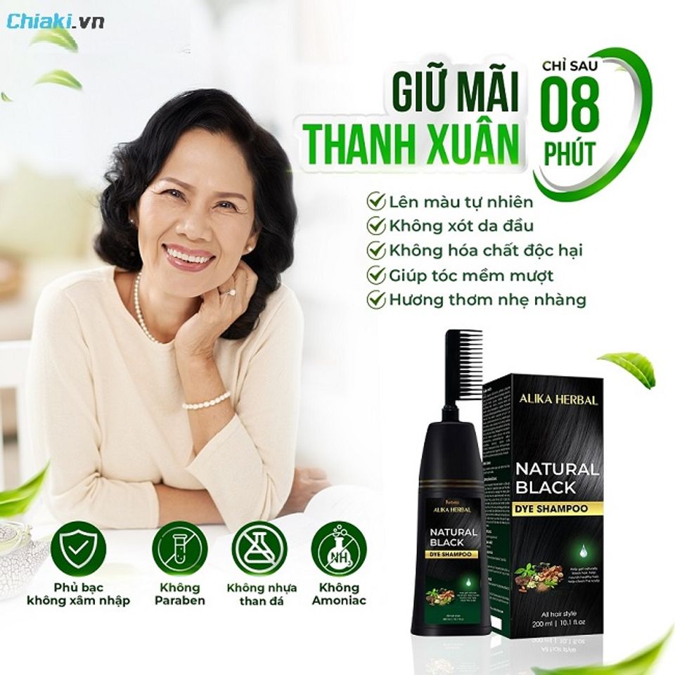 Dầu gội phủ bạc Alika Natural Black Hair Dye Shampoo