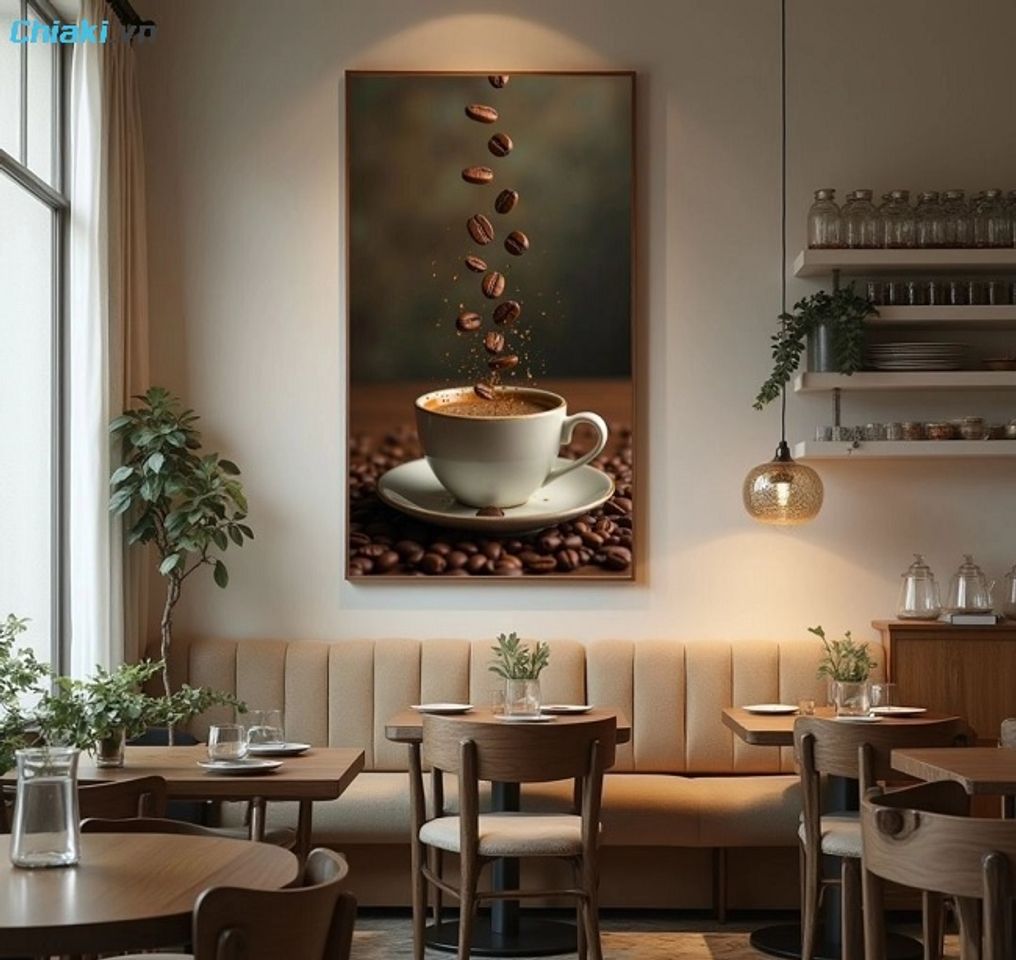 Tranh canvas chủ đề c&agrave; ph&ecirc; gi&uacute;p kh&ocirc;ng gian qu&aacute;n th&ecirc;m ấn tượng, m&agrave; c&ograve;n truyền tải th&ocirc;ng điệp