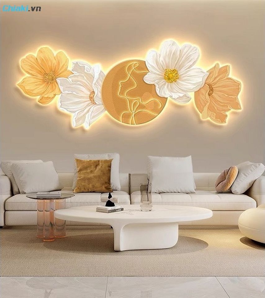 Tranh LED nghệ thuật trang tr&iacute; ph&ograve;ng kh&aacute;ch tạo cảm gi&aacute;c sang trọng, hiện đại v&agrave; đầy sức sống cho ng&ocirc;i nh&agrave; mới.