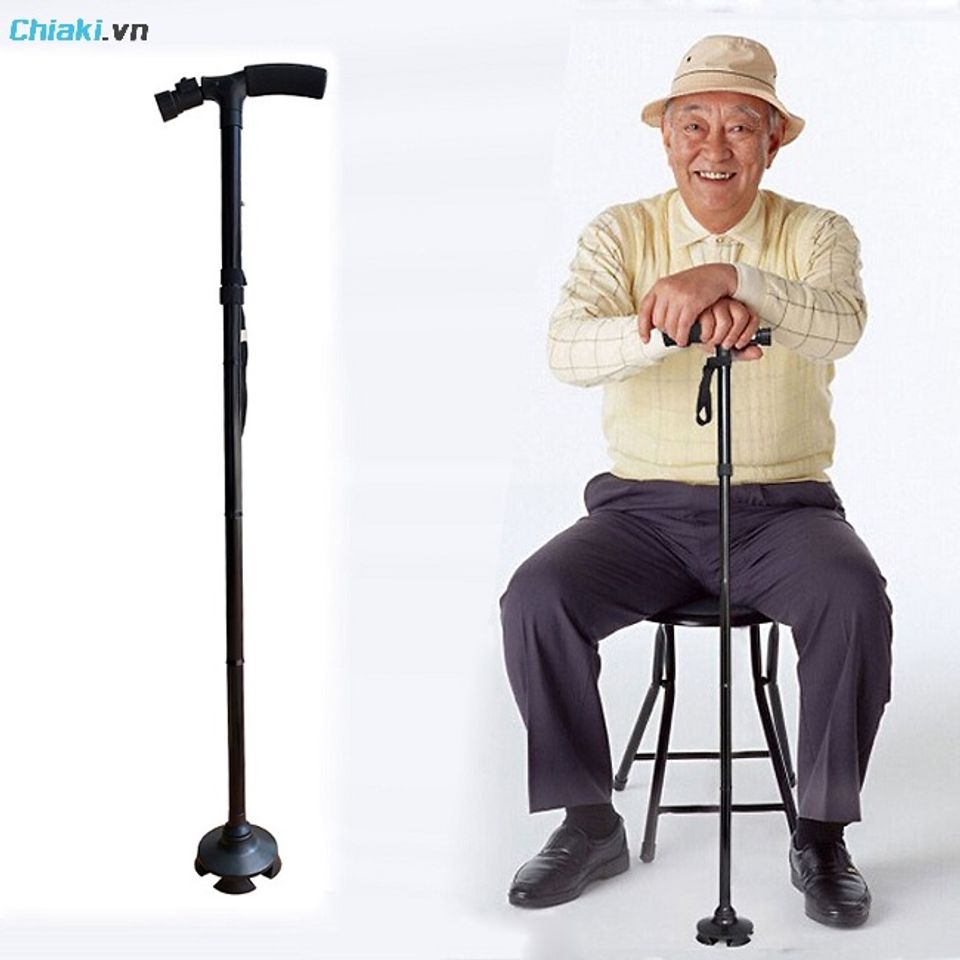 Gậy chống trượt đa năng gi&uacute;p giữ thăng bằng, vừa c&oacute; thể t&iacute;ch hợp đ&egrave;n pin chiếu s&aacute;ng, chống trượt hiệu quả.
