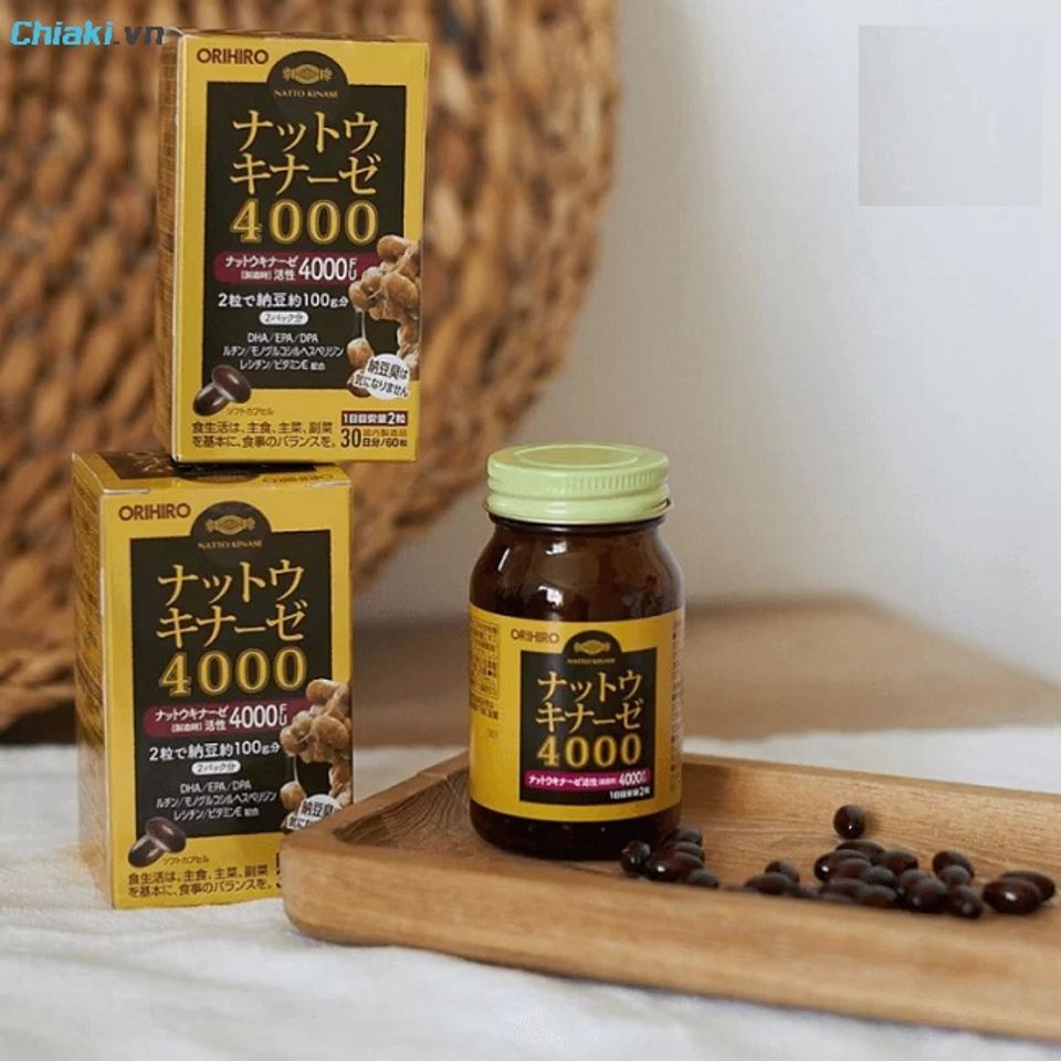 Vi&ecirc;n uống NattoKinase 4000FU Orihiro sử dụng đậu tương l&ecirc;n men (Natto) hỗ trợ ngăn h&igrave;nh th&agrave;nh c&aacute;c cục m&aacute;u đ&ocirc;ng, lưu th&ocirc;ng m&aacute;u n&atilde;o