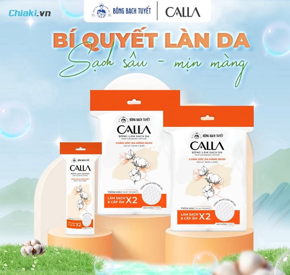 B&ocirc;ng tẩy trang 100% cotton B&ocirc;ng Bạch Tuyết Calla mềm, dai, thấm h&uacute;t tốt, ph&ugrave; hợp cho da dầu mụn cần l&agrave;m sạch kỹ